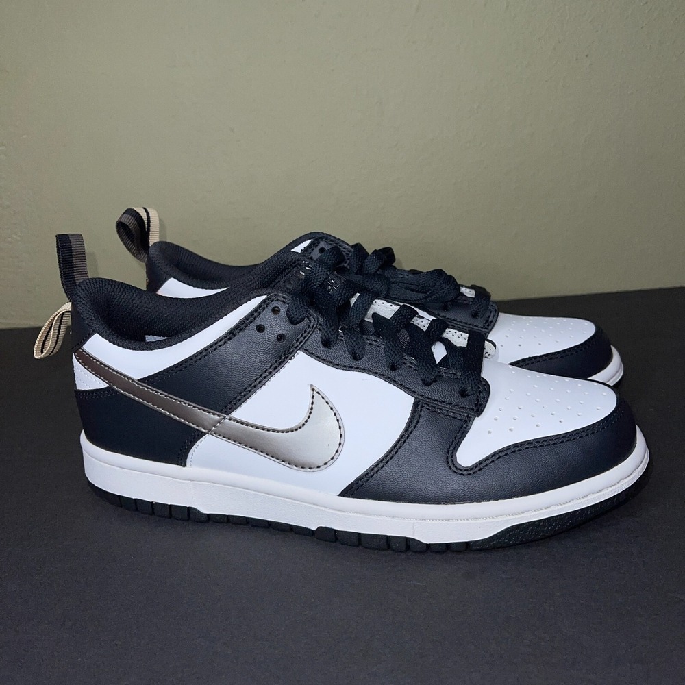 New Nike Dunk Low Black White Off Noir Gold Metallic Panda Size 6.5 Y / 8 Womens